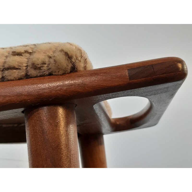 Vintage norwegian wool and teak stool, 1950s