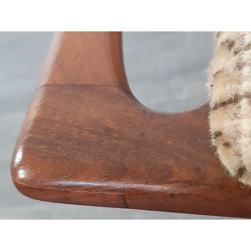 Vintage norwegian wool and teak stool, 1950s