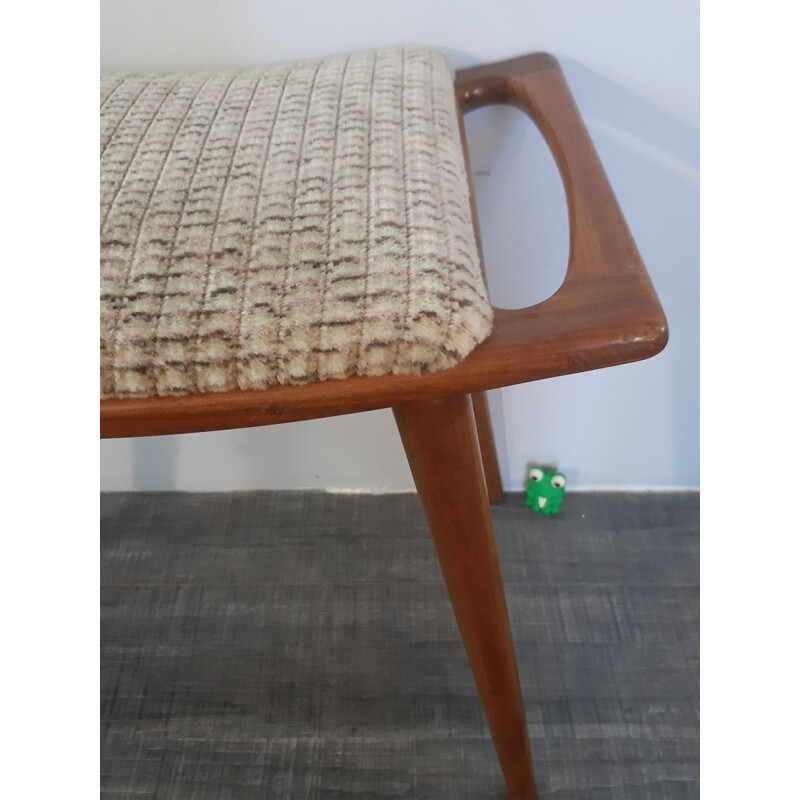 Vintage norwegian wool and teak stool, 1950s