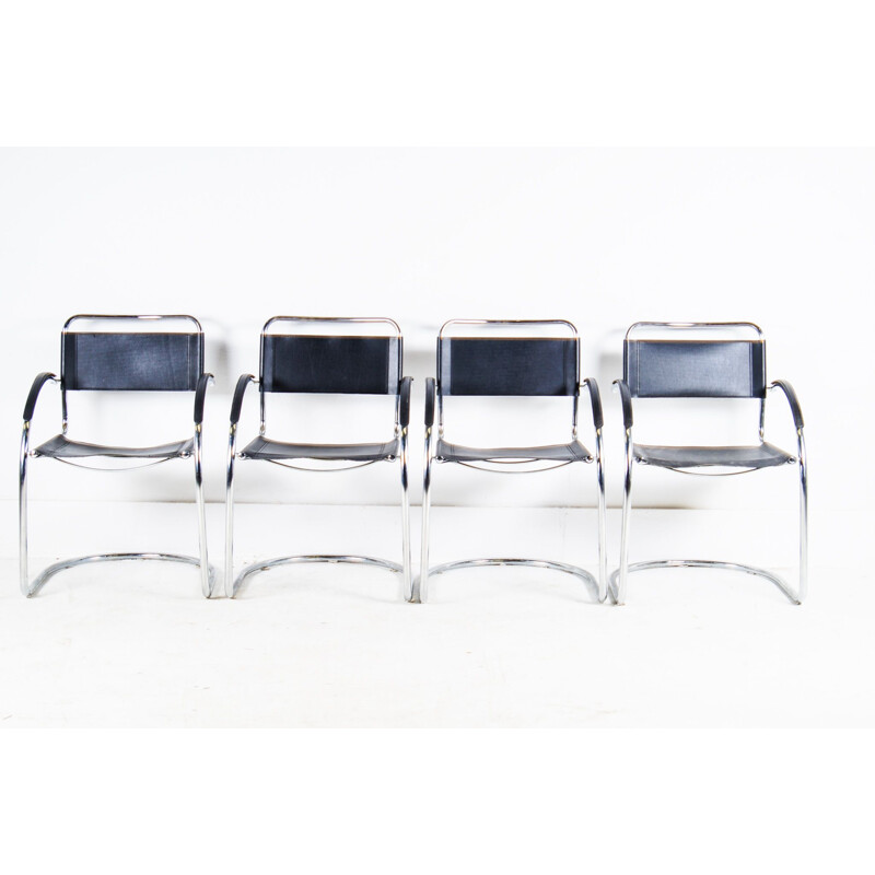 Set of 4 italian leather vintage chairs by Marcel Breuer