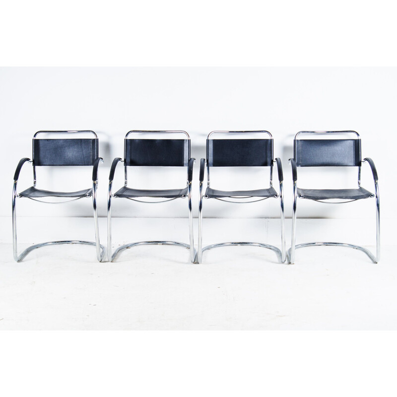 Set of 4 italian leather vintage chairs by Marcel Breuer