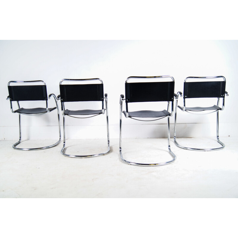 Ensemble de 4 chaises vintage en cuir italien par Marcel Breuer