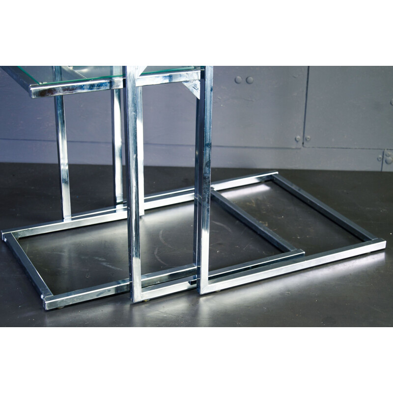 Chrome square vintage nesting tables with glasstop