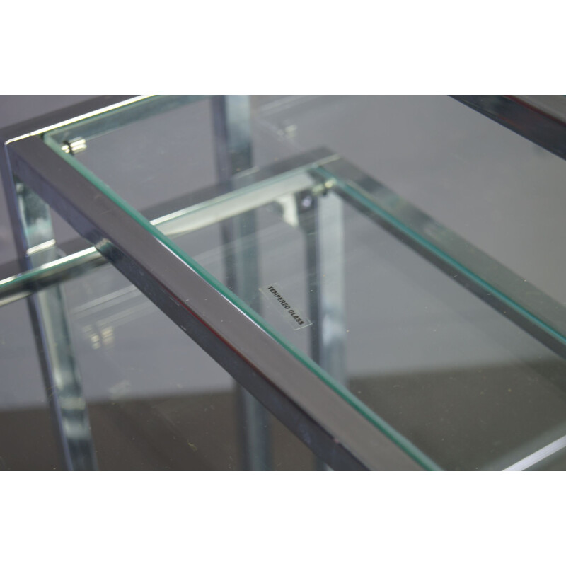 Chrome square vintage nesting tables with glasstop