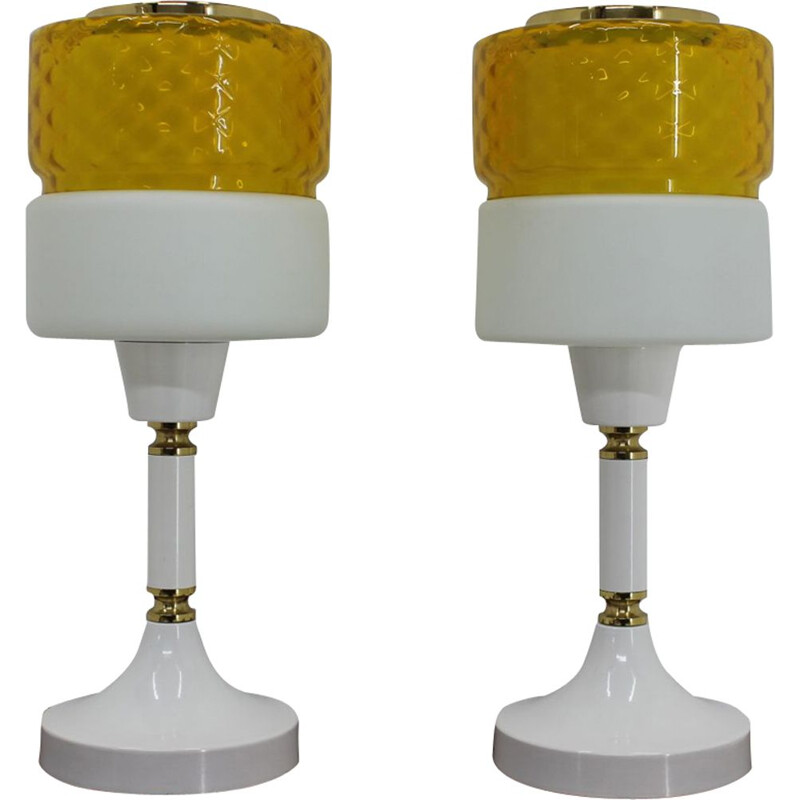 Pair of glass and metal table lamps, Czechoslovakia, 1970s