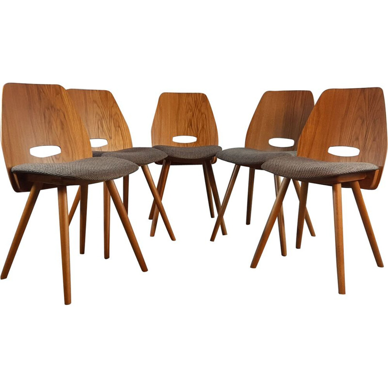 Set of 5 vintage beech Lollipops chairs, Jiràk by TATRA, 1960s