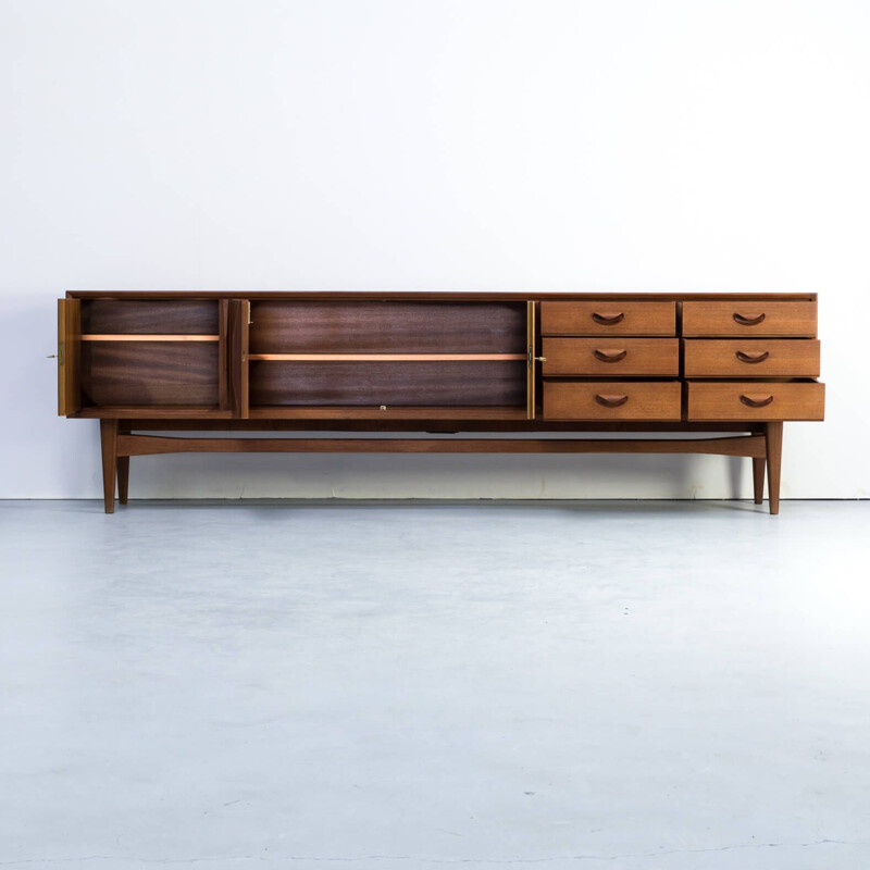 Vintage 3 doors and six drawers teak large sideboard, 1960