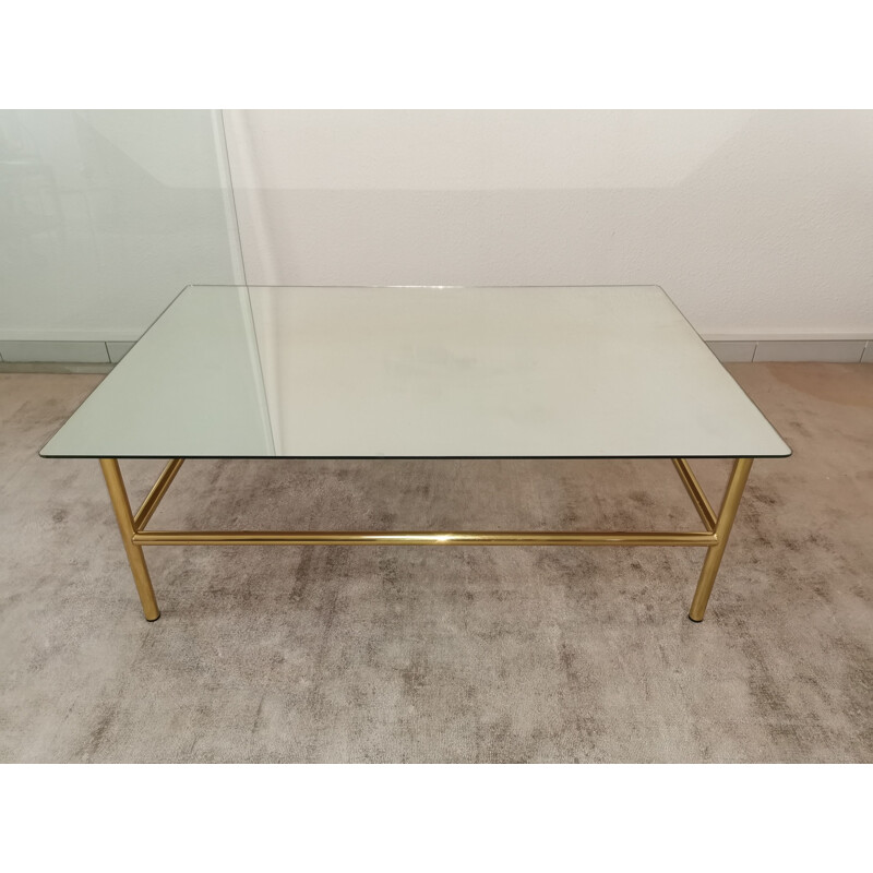 Vintage coffee table in mirror glass and gilded metal 1980