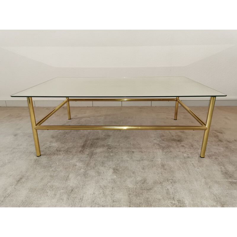 Vintage coffee table in mirror glass and gilded metal 1980