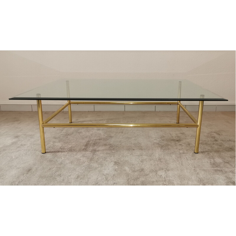 Vintage coffee table in glass and gilded metal 1980