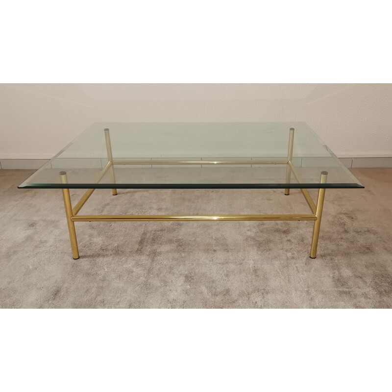 Vintage coffee table in glass and gilded metal 1980