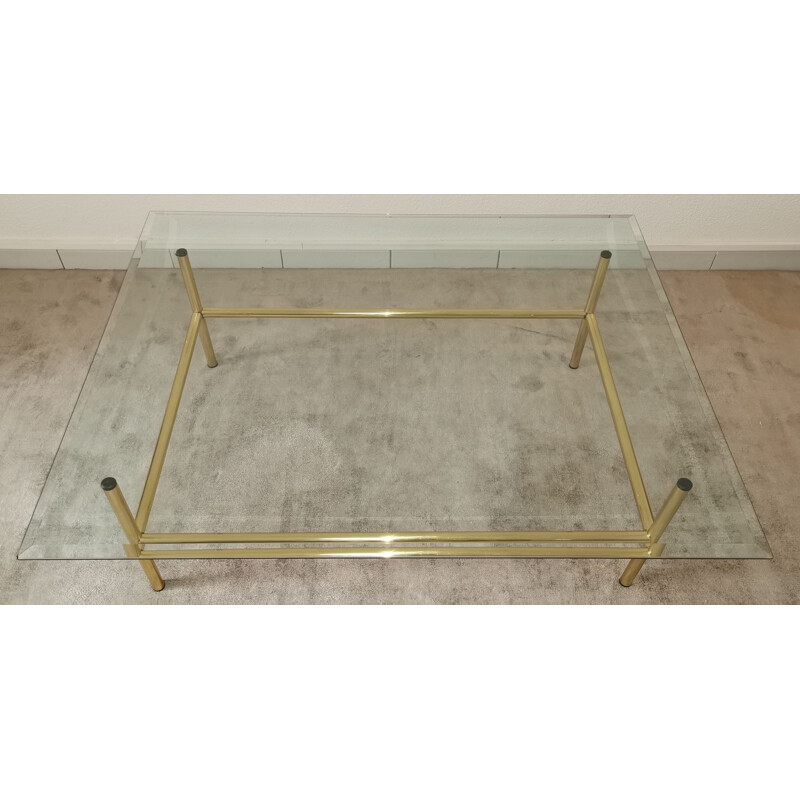 Vintage coffee table in glass and gilded metal 1980