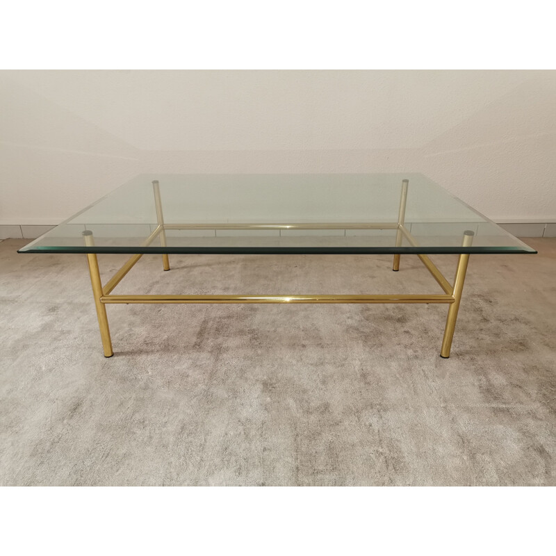 Vintage coffee table in glass and gilded metal 1980