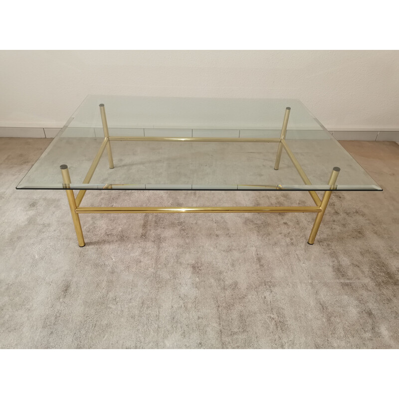 Vintage coffee table in glass and gilded metal 1980