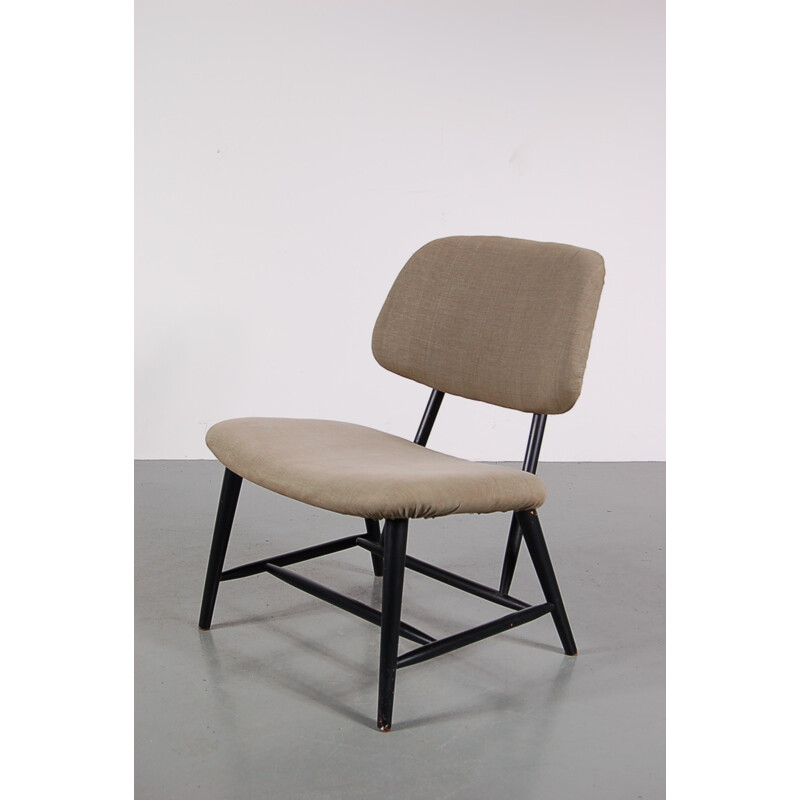 Scandinavian "TeVe" low chair in grey fabric and wood, Alf SVENSSON - 1950s