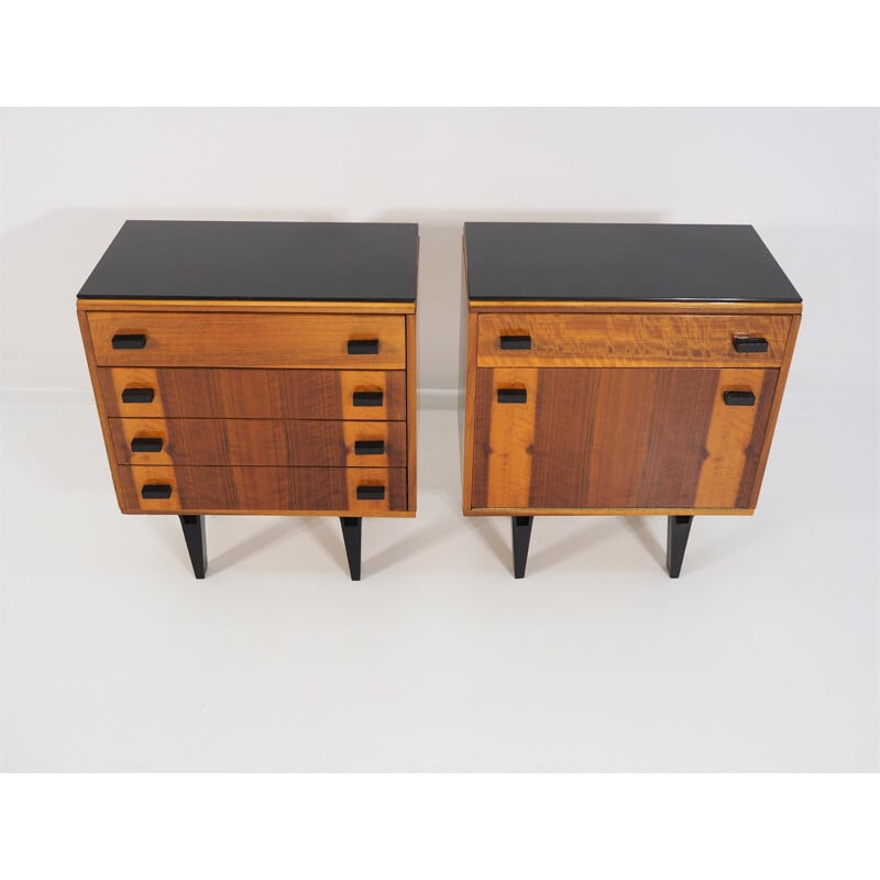 Pair of walnut vintage nightstands 1970s