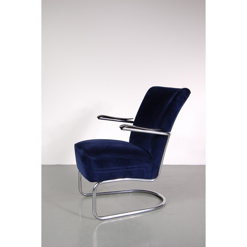 Chaise à bras De Wit en métal chromé tubulaire - 1950