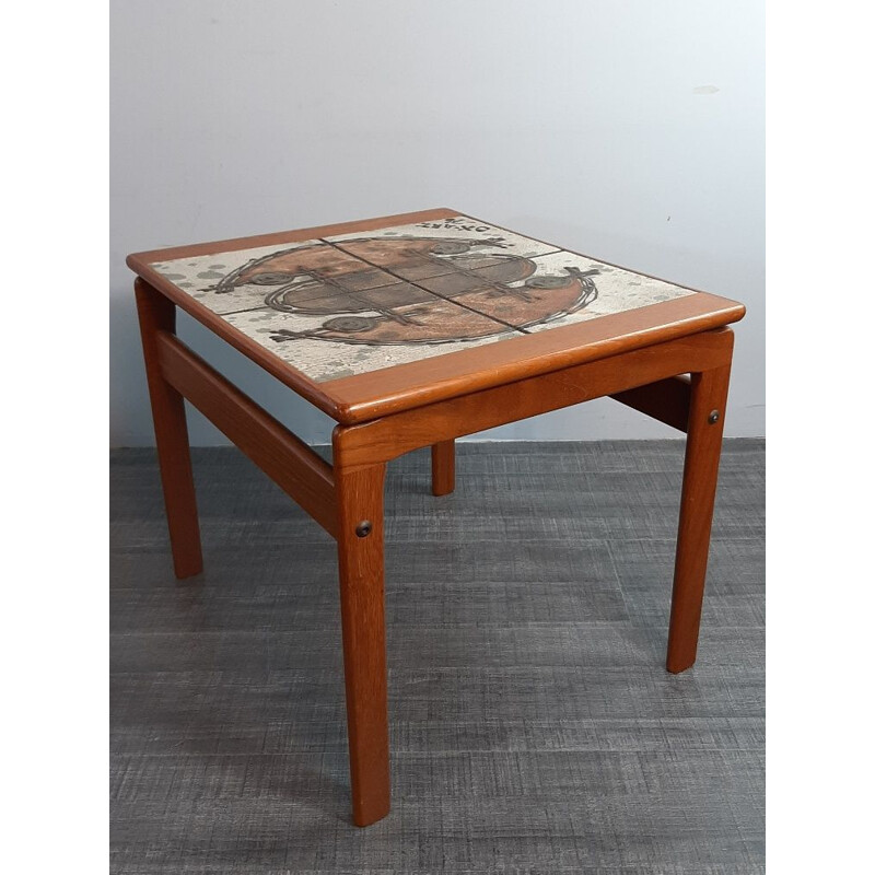 Ensemble de 3 tables gigognes en teck & céramique, design OX Art par Trioh, 1976