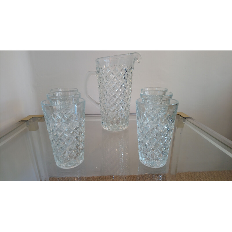 1960's Bohemian glass vintage orangeade set