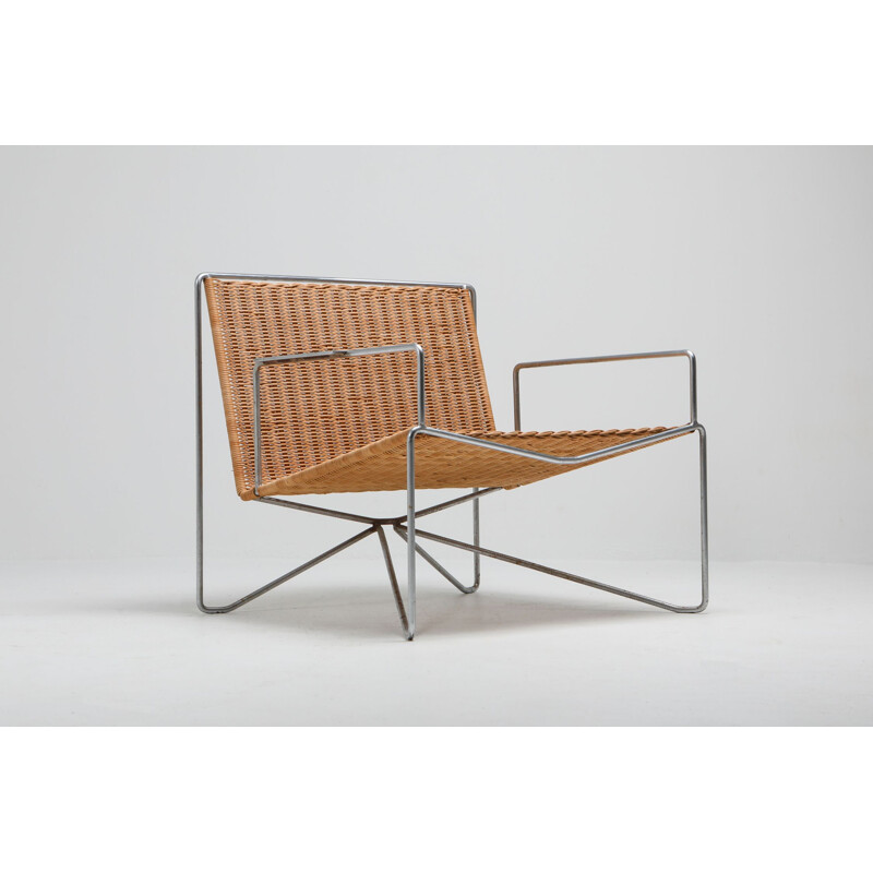 Paire de fauteuils vintage en rotin et acier par Gelderland 1964