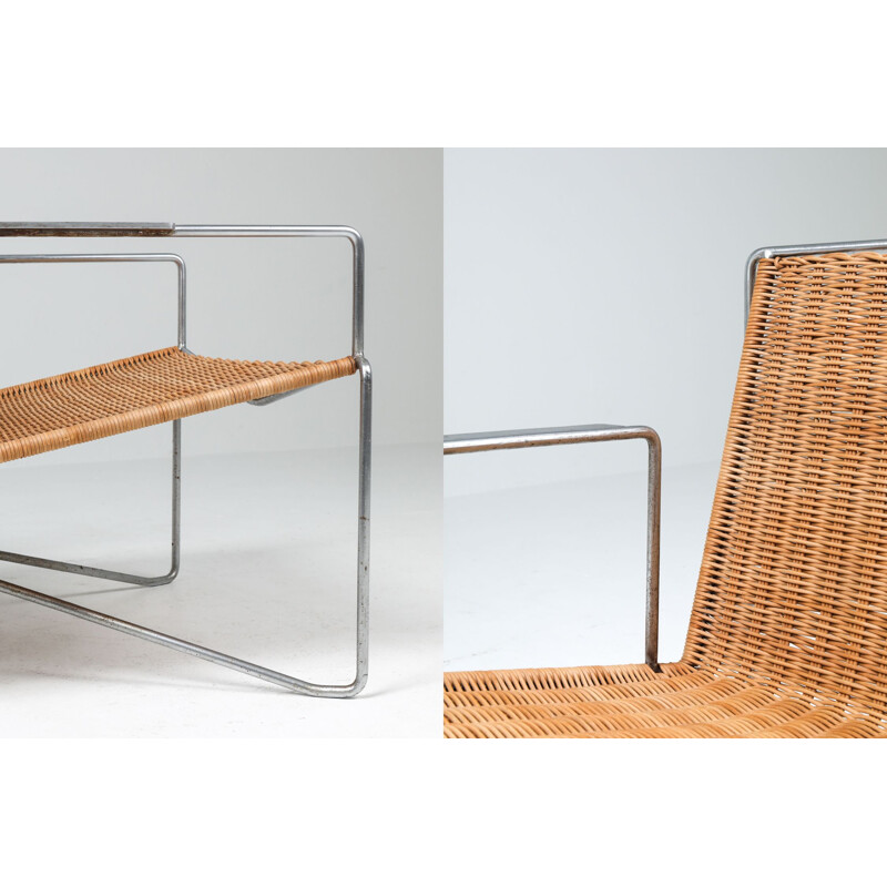 Pair of vintage rattan & steel armchairs by Gelderland 1964
