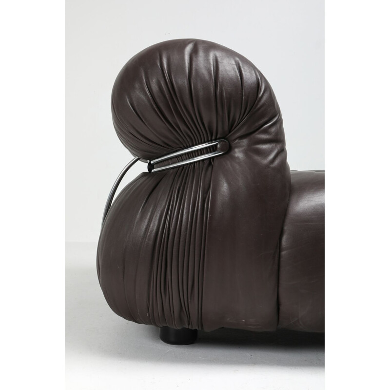 Vintage Soriana lounge chair in dark brown leather by Afra & Tobia Scarpa 1969