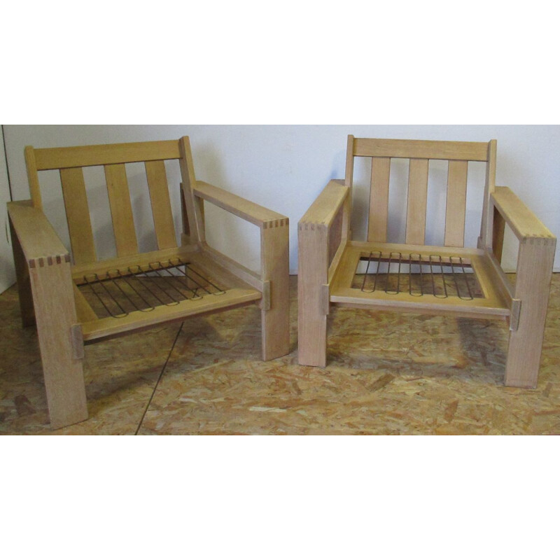 Pair of vintage natural oak armchairs from Esko Pajamiès