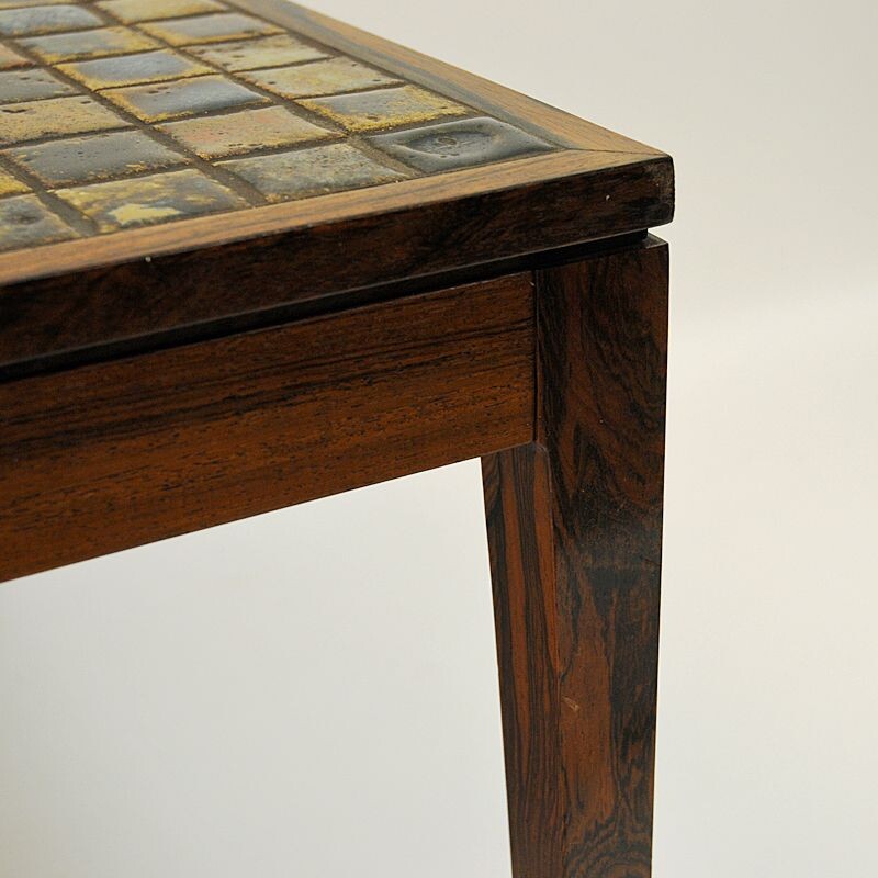 Vintage rosewood table with small ceramic tiles, Denmark, 1960s