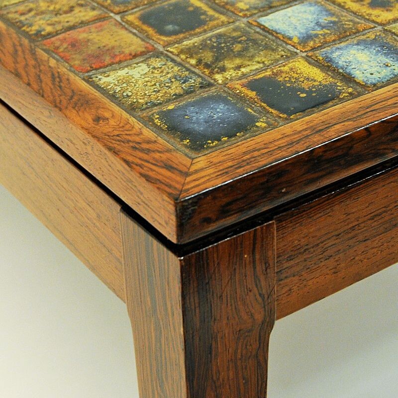 Vintage rosewood table with small ceramic tiles, Denmark, 1960s
