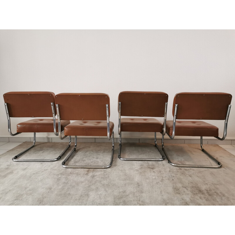 Suite of 4 low chairs in skai and chrome 1970