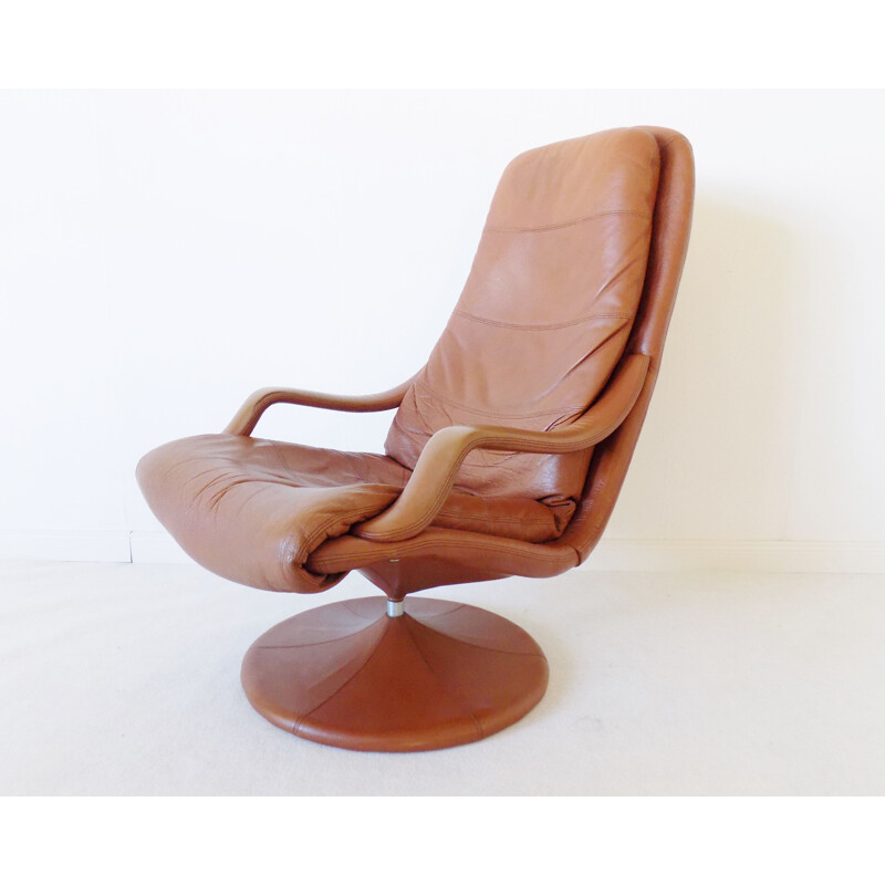 Fauteuil lounge vintage en cuir danois de Georg Thams pour Vejen