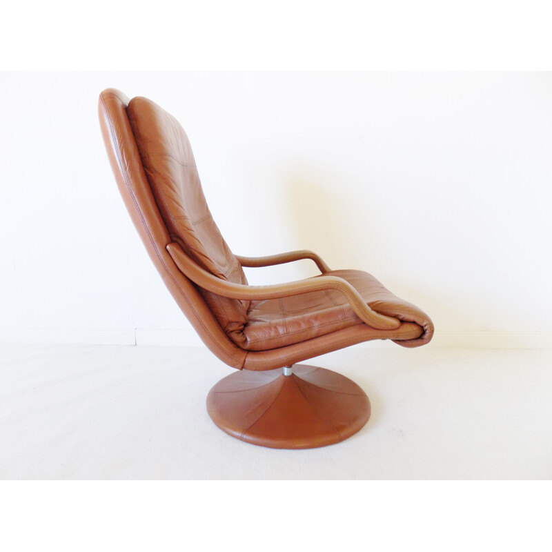 Fauteuil lounge vintage en cuir danois de Georg Thams pour Vejen