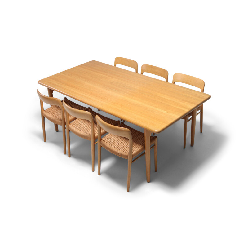 Vintage Scandinavian modern dining set in oak by N.0. Möller for J.L. Moller, 1970s