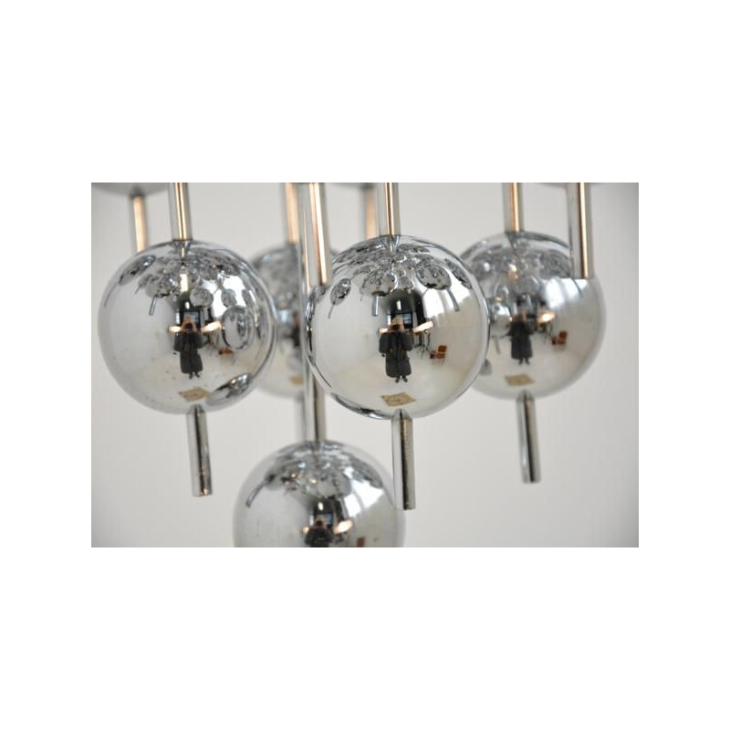 Vintage "Ball" chromed metal suspension lamp by Verner PANTON, 1970