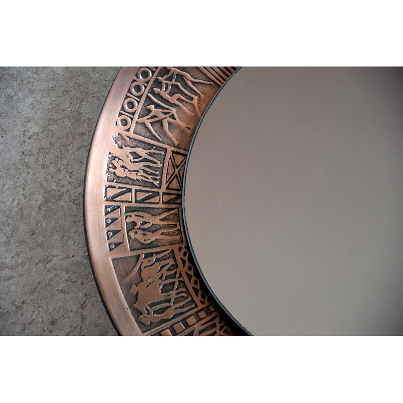 Vintage Italian copper modern round wall mirror by M.Furgeri