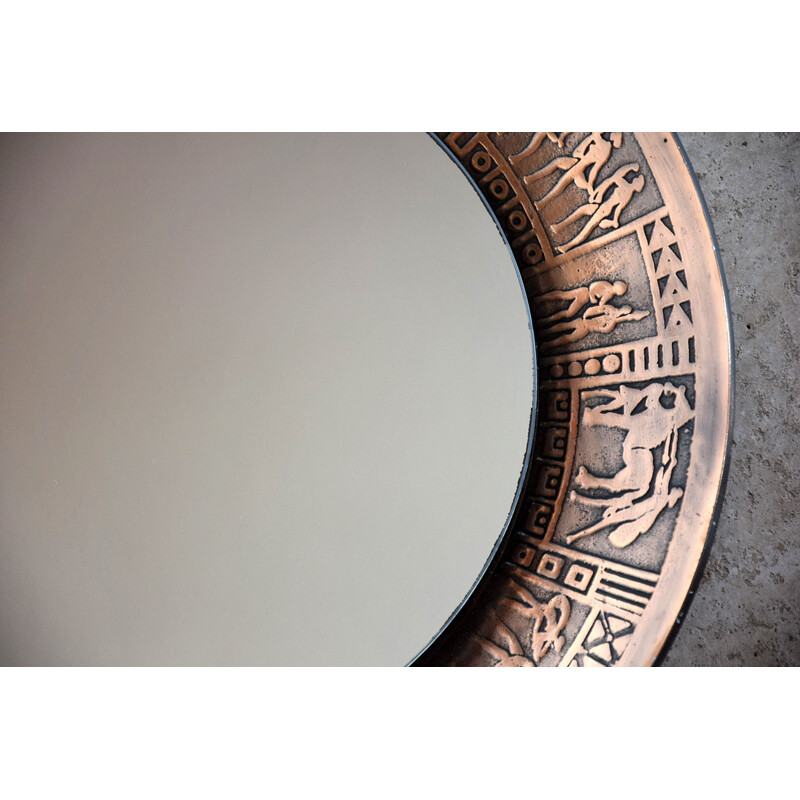 Vintage Italian copper modern round wall mirror by M.Furgeri