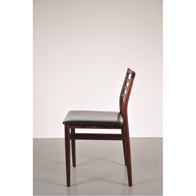 Set of 4 Scandinavian chairs in rosewood and leatherette, Erling TORVITS - 1950s