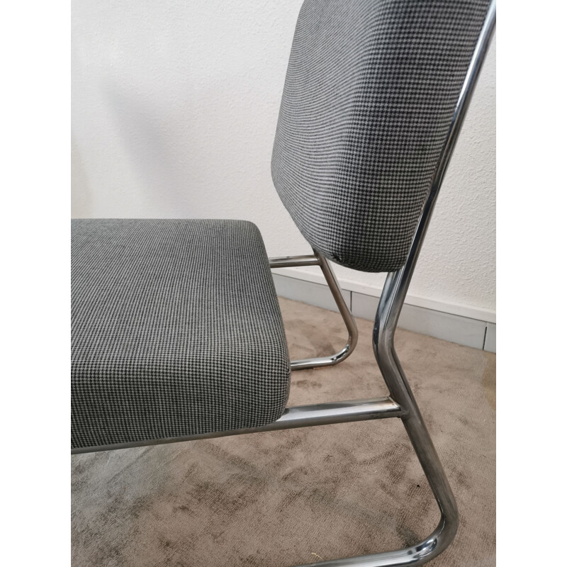 Pair of vintage chrome and fabric low chairs  