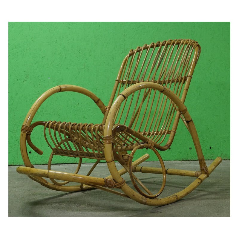 Vintage rocking chair in rattan - 1960s