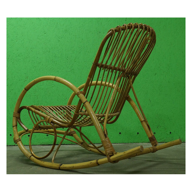 Vintage rocking chair in rattan - 1960s