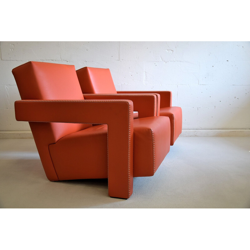 Paire de fauteuils Utrecht Vintage en cuir orange par Gerrit Rietveld