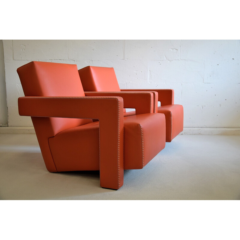 Paire de fauteuils Utrecht Vintage en cuir orange par Gerrit Rietveld