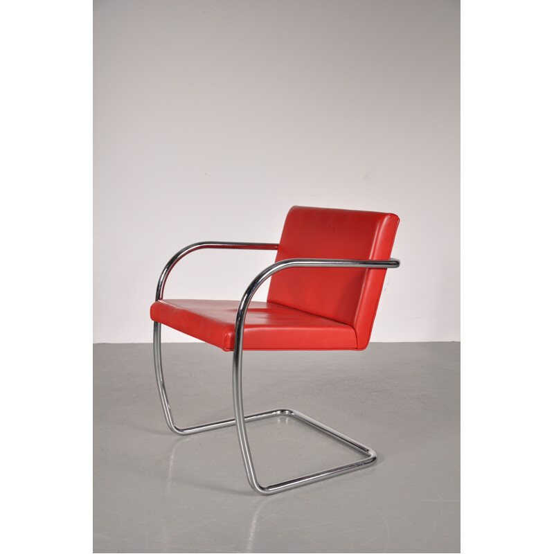 Set of 4 Knoll chairs in red leather, Mies VAN DER ROHE - 1970s