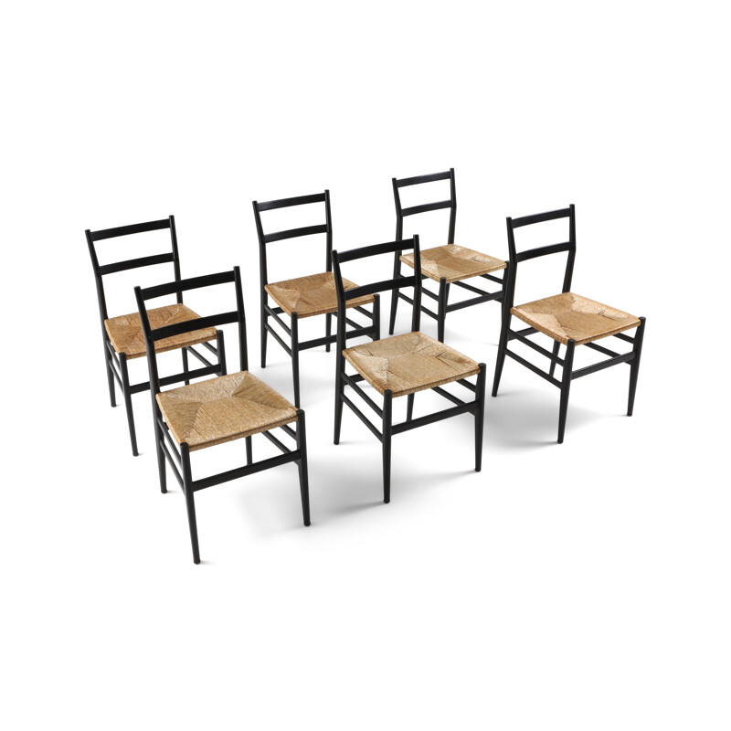 Vintageset of 6 Leggera dining chairs by Gio Ponti for Cassina 1980s