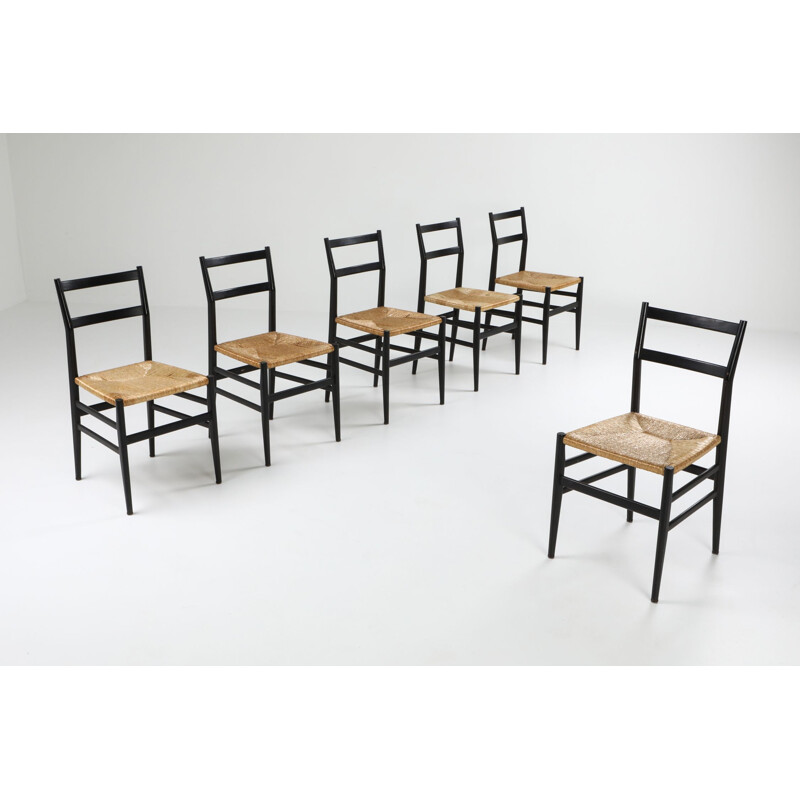 Vintageset of 6 Leggera dining chairs by Gio Ponti for Cassina 1980s