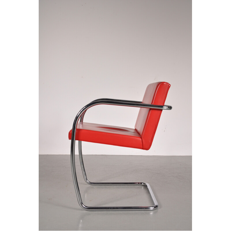 Set of 4 Knoll chairs in red leather, Mies VAN DER ROHE - 1970s