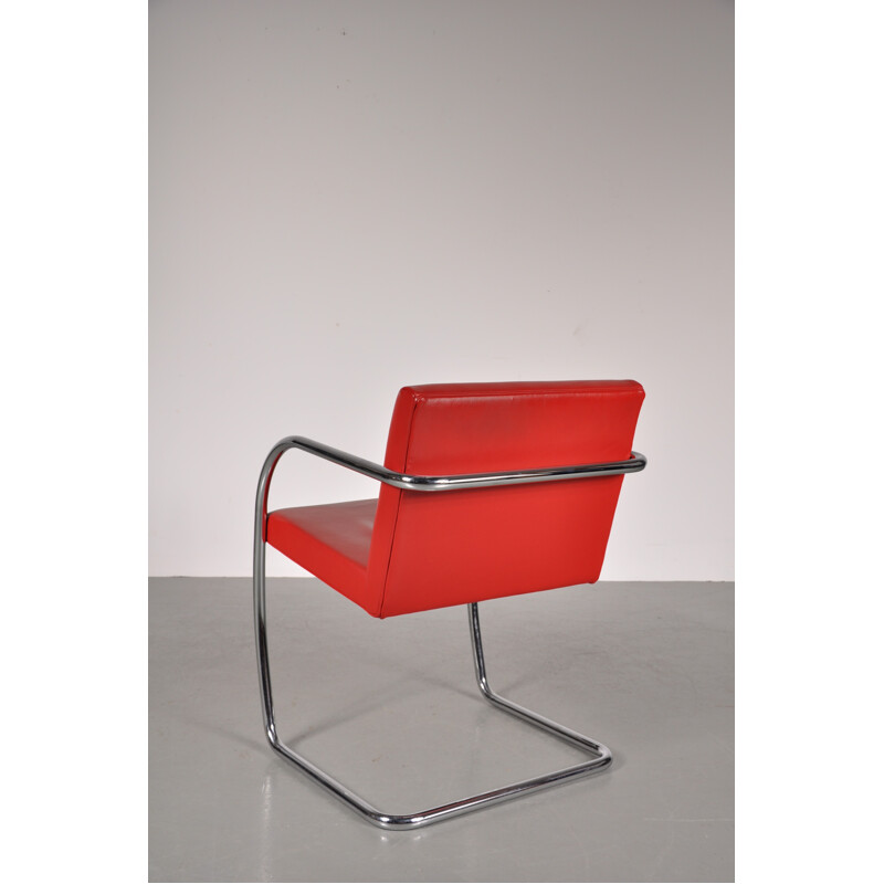 Set of 4 Knoll chairs in red leather, Mies VAN DER ROHE - 1970s