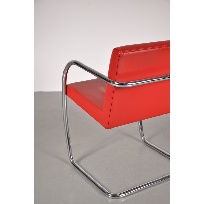 Set of 4 Knoll chairs in red leather, Mies VAN DER ROHE - 1970s