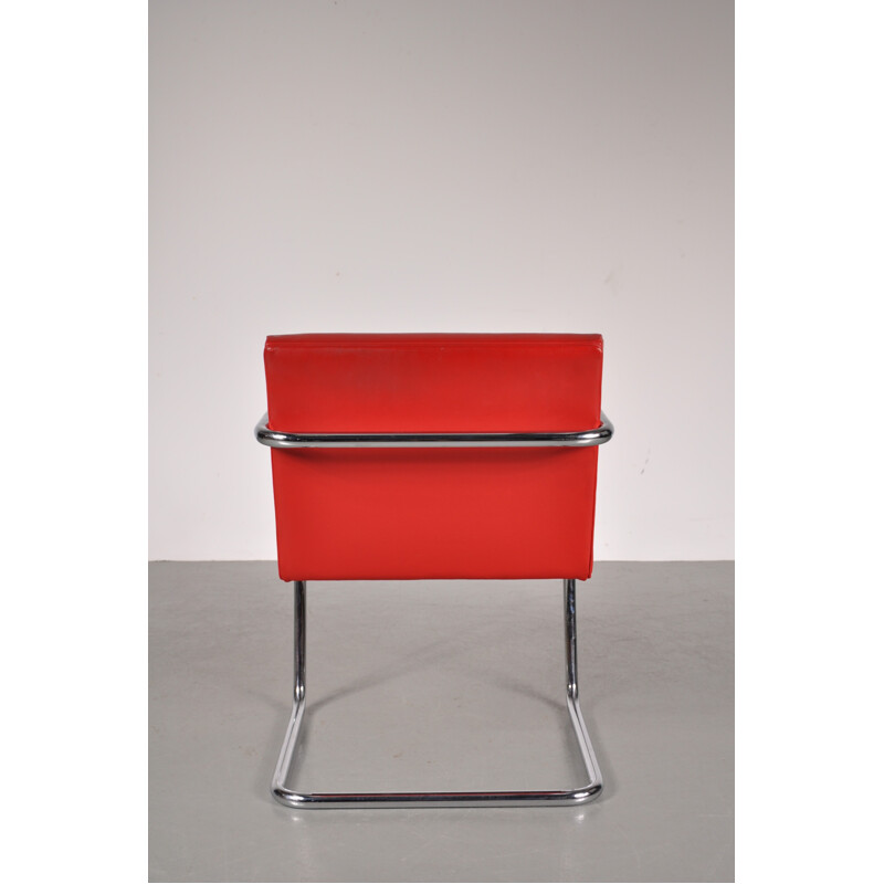 Set of 4 Knoll chairs in red leather, Mies VAN DER ROHE - 1970s