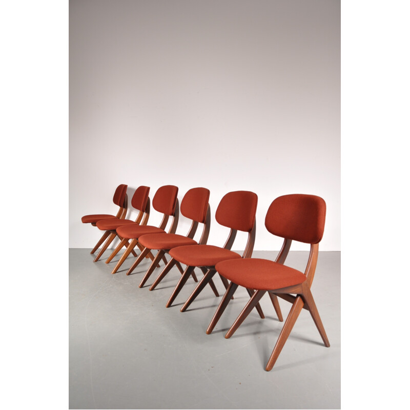 Suite de 6 chaises en teck et tissu, Louis van TEEFFELEN - 1950